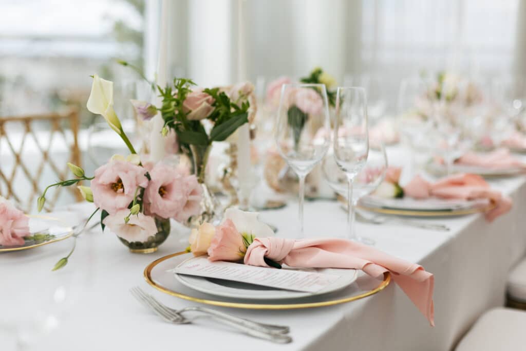 Wedding decorations. Served wedding table with decorative fresh