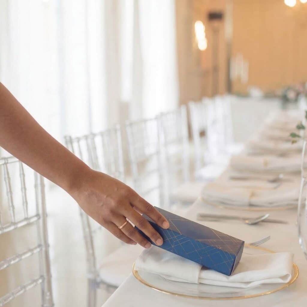 placing box on plate